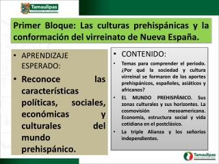 Primer Bloque: Las culturas prehispánicas y la conformación del virreinato de Nueva España.