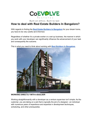 How to deal with Real Estate Builders In Bangalore