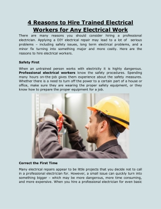 4 Reasons to Hire Trained Electrical Workers for Any Electrical Work