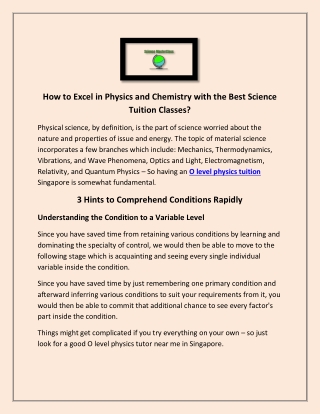 How to Excel in Physics and Chemistry with the Best Science Tuition Classes