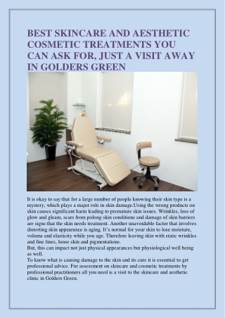 BEST SKINCARE AND AESTHETIC COSMETIC TREATMENTS YOU CAN ASK FOR, JUST A VISIT AWAY IN GOLDERS GREEN