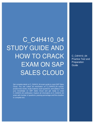 C_C4H410_04 Study Guide and How to Crack Exam on SAP Sales Cloud