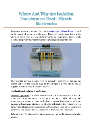 Where And Why Are Isolation Transformers Used - Miracle Electronics