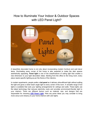 Choose the best LED Panel Light to Illuminate your home