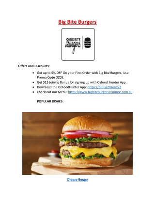 Big Bite Burgers Restaurant OConnor, WA – 5% off