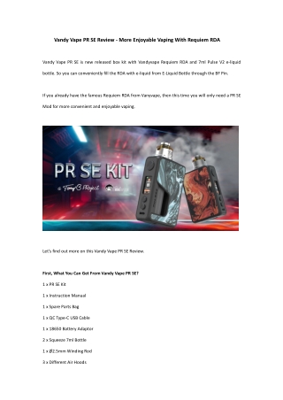 Vandy Vape PR SE Kit Review