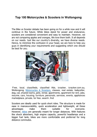 Top 100 Motorcycles & Scooters in Wollongong