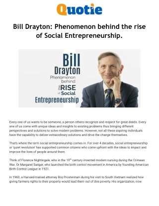 Bill Drayton: Phenomenon behind the rise of Social Entrepreneurship.