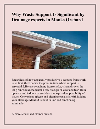 Why Waste Support Is Significant by Drainage experts in Monks Orchard