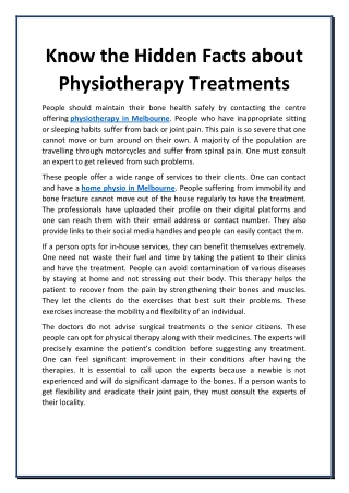 Know the Hidden Facts about Physiotherapy Treatments