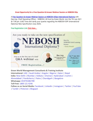 Great Opportunity for a Free Question & Answer Webinar Session on NEBOSH IDip