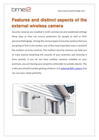 Features and distinct aspects of the  external wireless camera