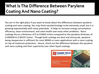 What Is The Difference Between Parylene Coating And Nano Coating