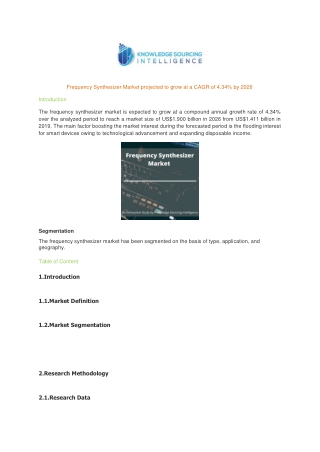 Frequency Synthesizer Market projected to grow at a CAGR of 4.34% by 2026