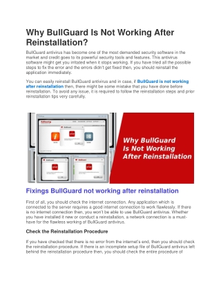 Why BullGuard Is Not Working After Reinstallation?