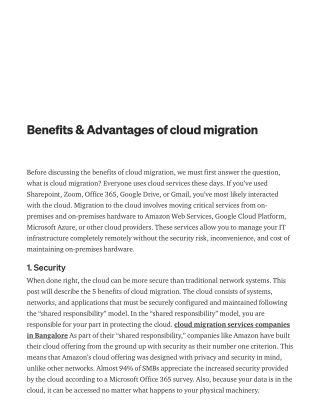 Benefits & Advantages of cloud migration