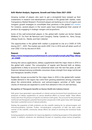 Kefir Market Analysis, Segments, Growth and Value Chain 2021-2030