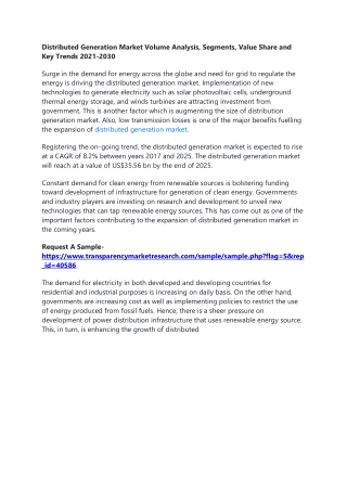 Distributed Generation Market Volume Analysis, Segments, Value Share and Key Tre
