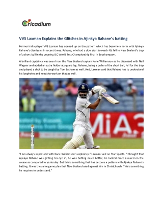 VVS Laxman Explains the Glitches in Ajinkya Rahane’s batting
