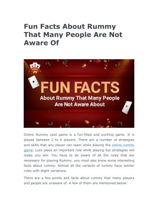 Fun Facts About Rummy That Many People Are Not Awa