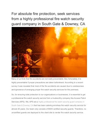 For absolute fire protection, seek services from a highly professional fire watch security guard company in South Gate &