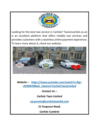 Carlisle Taxi Services | Taxisincarlisle.co.uk