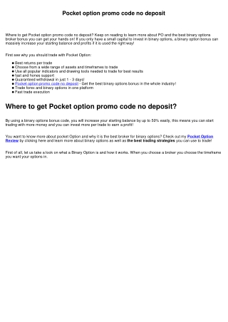 Pocket option promo code no deposit