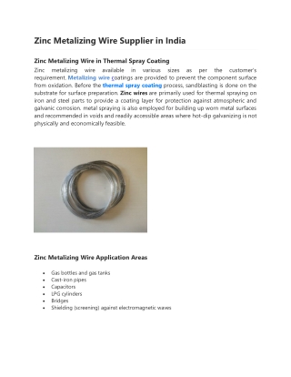 Zinc Metalizing Wire Supplier in India-converted