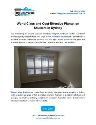 World Class and Cost-Effective Plantation Shutters in Sydney