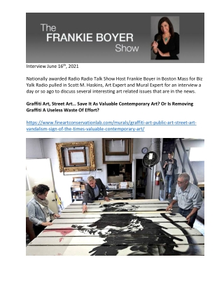 Frankie Boyer Talk Radio Interviews Art Expert Scott Haskins