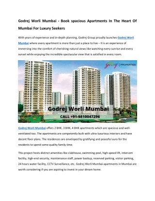 Godrej Worli Mumbai - Book spacious Apartments In The Heart Of Mumbai For Luxury Seekers