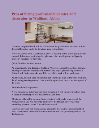 Professional Painter And Decorator in Waltham Abbey.