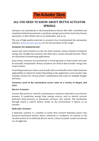 All You Need to Know About Bettis Actuator Springs