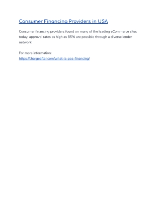 Consumer Financing Providers in USA