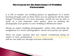 The Reasons for the Importance of Wedding Photography