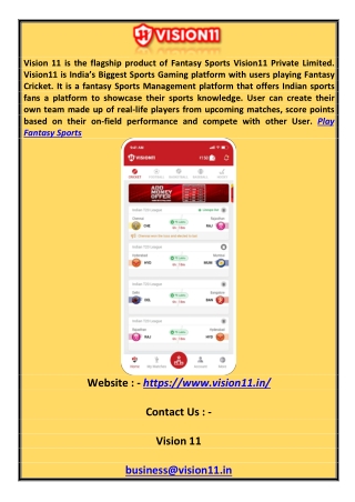 Play Fantasy Sports vision11.in