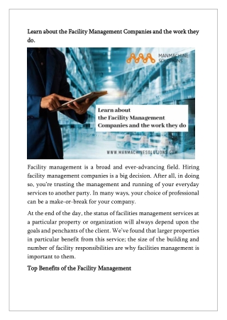 Top Benefits of hiring Facility Management Company