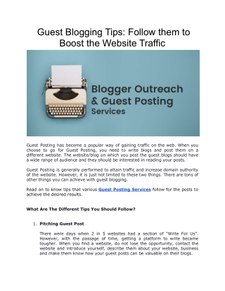 Guest Blogging Tips- Follow them to Boost the Website Traffic