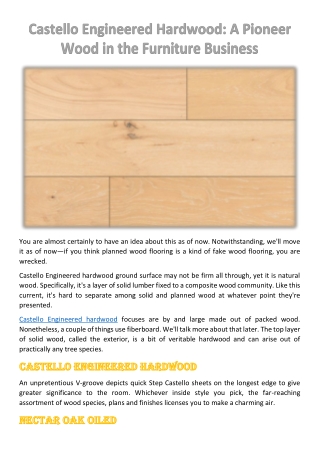 Castello Engineered Hardwood: A Pioneer Wood in the Furniture Business