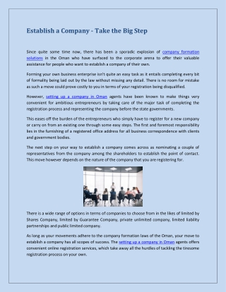 Establish a Company