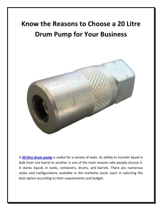 Know the Reasons to Choose a 20 Litre Drum Pump for Your Business