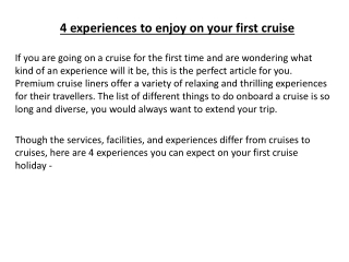 4 experiences to enjoy on your first cruise