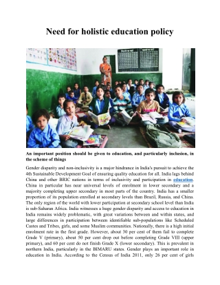 Need for holistic education policy