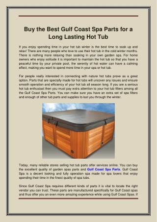 Buy the Best Gulf Coast Spa Parts for a Long Lasting Hot Tub