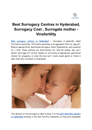 Best Surrogacy Centres in Hyderabad, Surrogacy cost , Surrogate mother - Vinsfertility