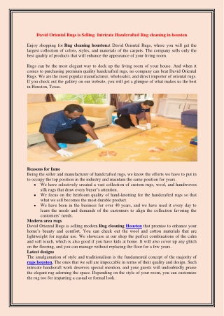 David Oriental Rugs is Selling  Intricate Handcrafted Rug cleaning in houston