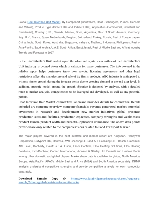 Heat Interface Unit Market Research Reports, Growth, Analysis and Forecast 2027