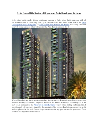 Arsis Green Hills Reviews KR puram - Arsis Developers Reviews