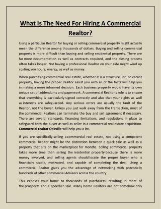 What Is The Need For Hiring A Commercial Realtor