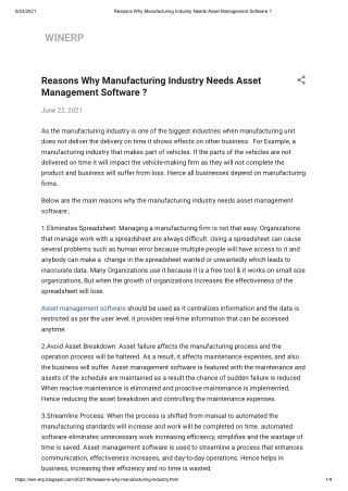 Reasons Why Manufacturing Industry Needs Asset Management Software _